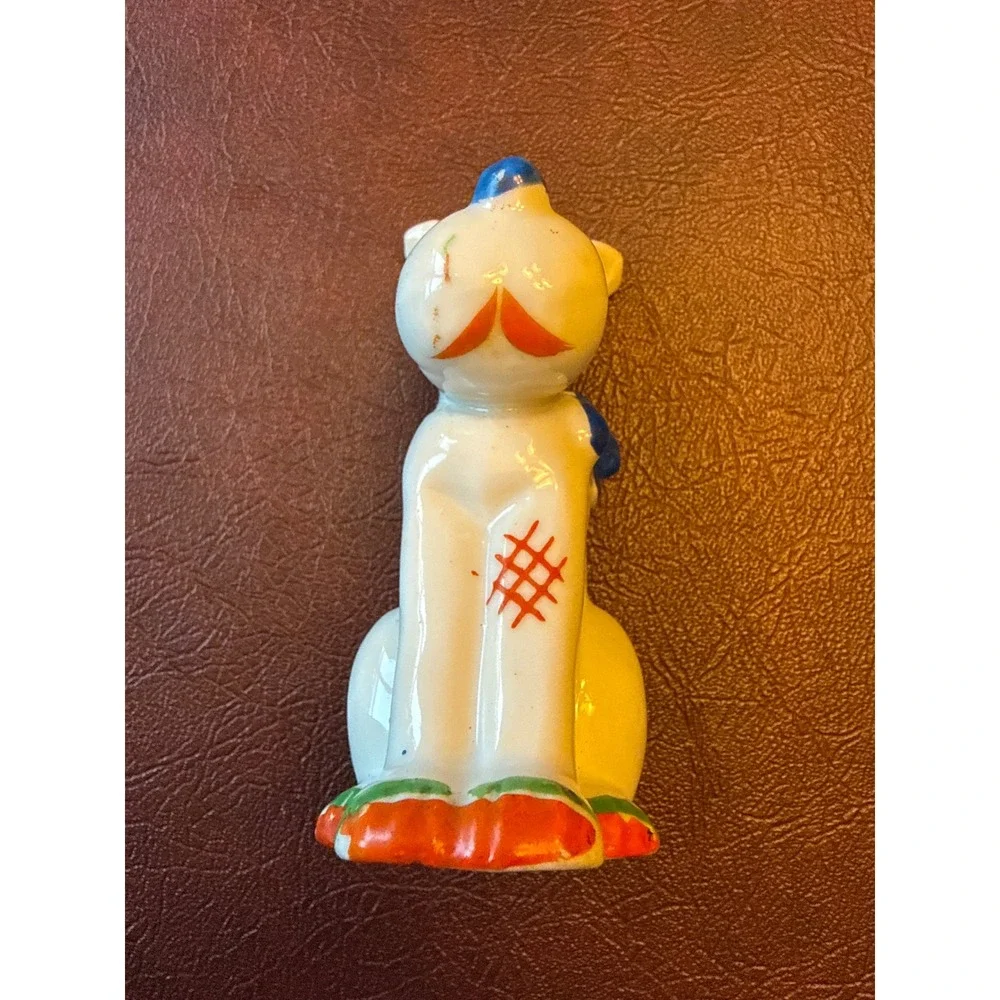 Vintage Hand Painted Japan Porcelain Dog Figurine Blue Bow Tie Patch Detail